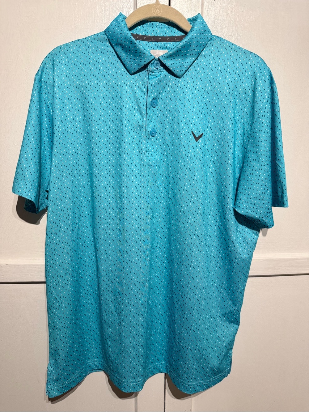 Callaway Teal Blue Performance Polo with Micro Dot Pattern